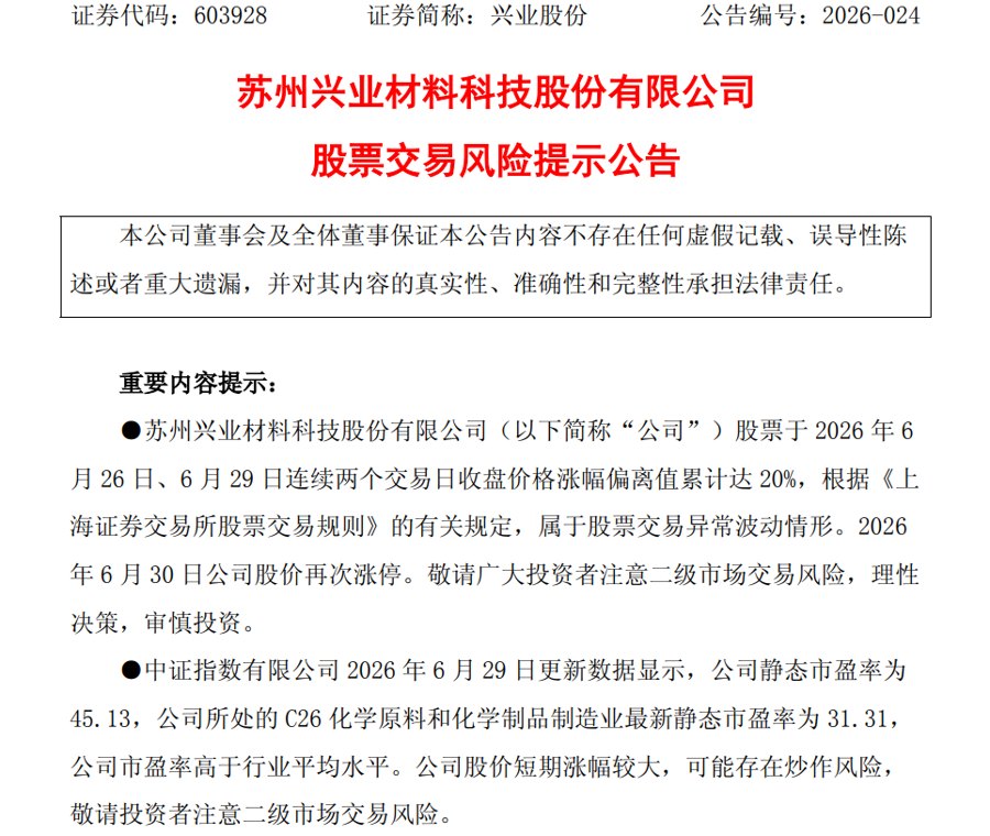 股价三连板,603928,紧急提示风险!